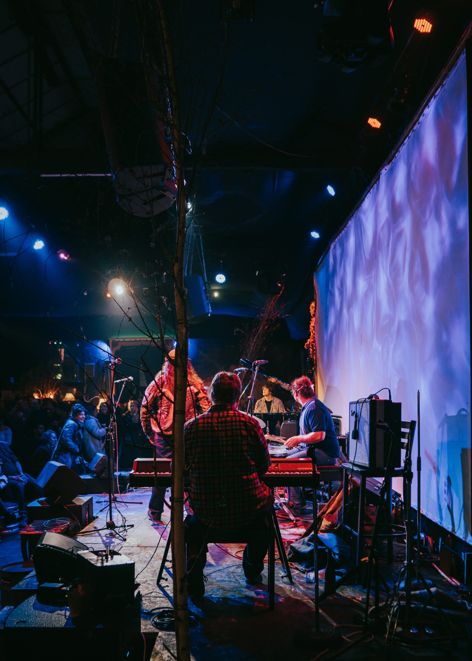 Band performs on a stage with a large screen at Austin City Limits music festival