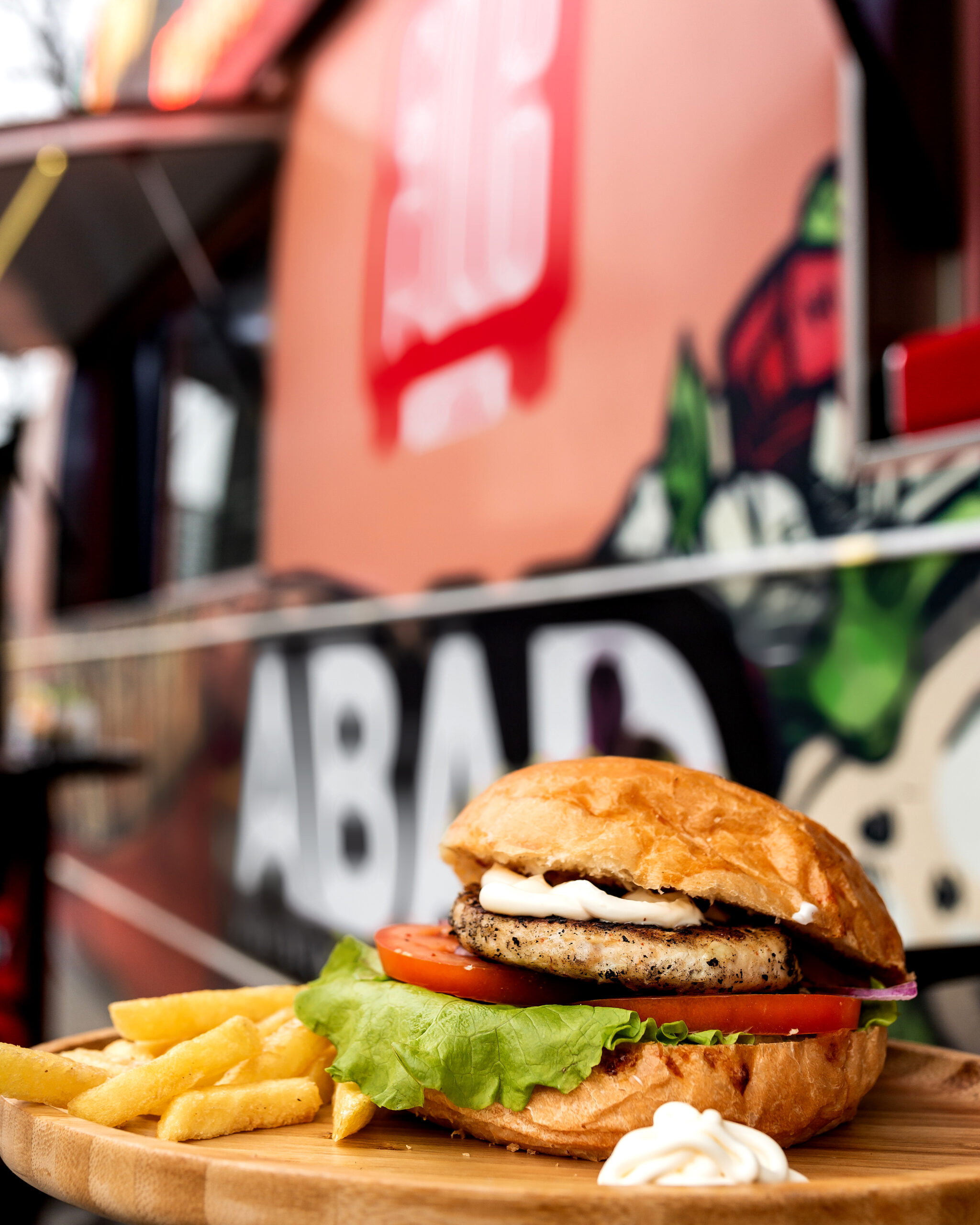 Classic American cheeseburger with fries