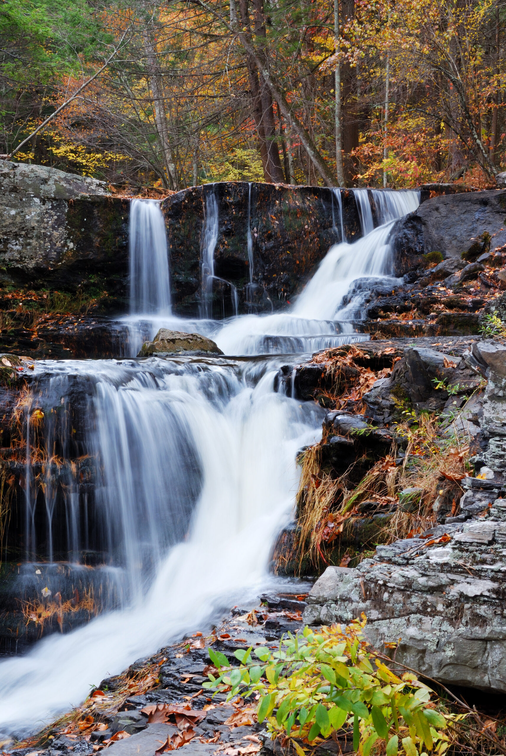 Autumn waterfall in the mountains of New Jersey with colorful fall foliage