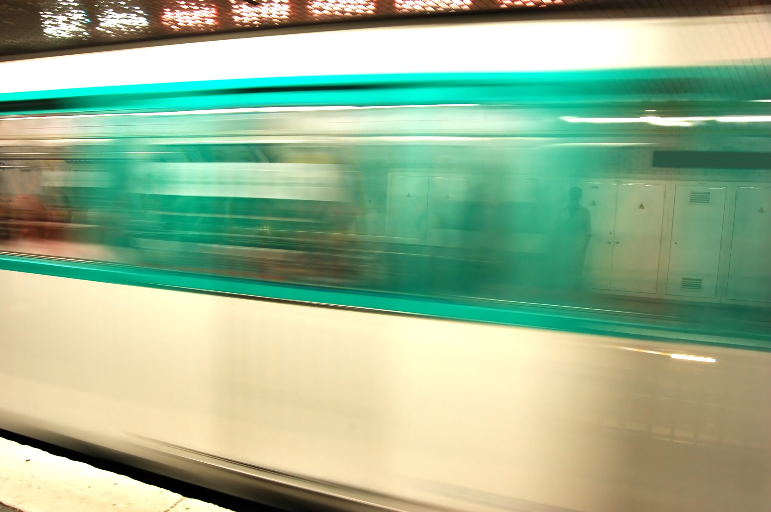 Subway train in motion blur underground